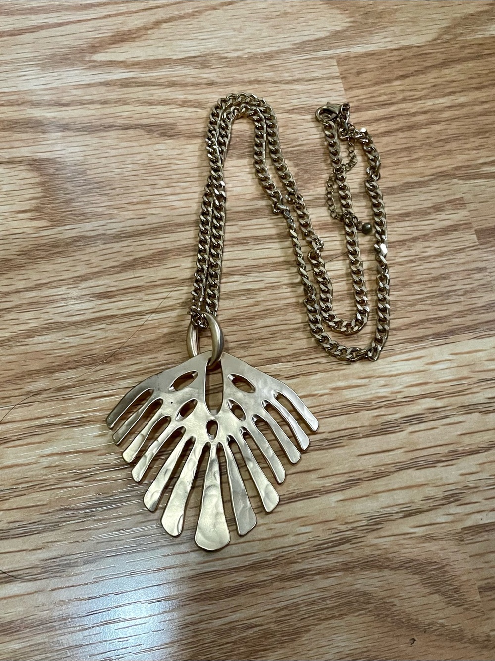 Long Gold Bohemian Feather Necklace EUC.